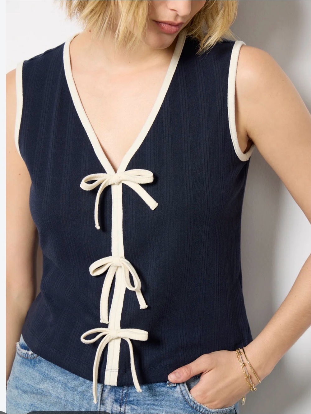 Tori Ribbed Tie Front Tank, size XS